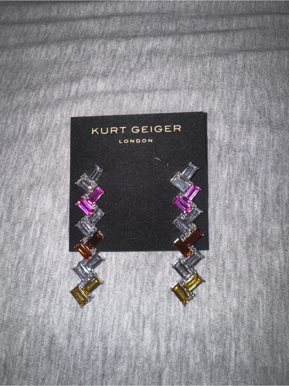 Kurt Geiger Crystal Zigzag Drop Earrings in Pink, Amber, Yellow & Clear